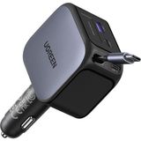 Ugreen 145W Usb-C Makaralı Dahili Kablolu Hızlı Araç Çakmaklık Şarj Cihazı, 2x Usb-C, 1x Usb-A Port, 55910B - Siyah