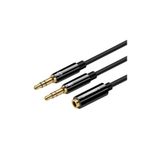 Ugreen 20898 Av140 2X3.5mm Erkek 1X3.5mm Dişi Abs Kılıflı Konnektör Ayırıcı Ses Kablosu Siyah 20Cm