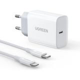 Ugreen 20W PD Şarj Cihazı ve Type-C to Lightning iPhone 11 12 13 X Şarj Kablosu 1 Metre - Beyaz