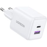 Ugreen 30W GaN 2 Portlu 1xUSB-A 1xUSB-C Hızlı Şarj Cihazı Beyaz