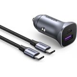 UGREEN 30W QC PD Alüminyum Araç Çakmaklık Şarj Cihazı 1xUSB-C, 1xUSB-A, Gri, 40858 - Siyah