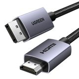 Ugreen 4K 1080P@120Hz Displayport 1.2 To HDMI 1.4 Örgülü Kablo, 1m, 35840 - 1 m - Siyah