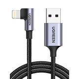 Ugreen 60521 Ugreen Örgülü 90° Lightning iPhone Şarj ve Data Kablosu, Siyah, 1 Metre