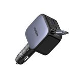 Ugreen 60W Usb-C Makaralı Dahili Kablolu Hızlı Araç Çakmaklık Şarj Cihazı, 1X Usb-C 1X Usb-A, 55212B