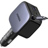 UGREEN 60W USB-C Makaralı Dahili Kablolu USB-C- USB-A Araç Çakmaklık Şarj Cihazı - Siyah