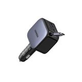 Ugreen 90W 2x Usb-C, 1x Usb-A Port Usb-C Makaralı Dahili Kablolu Hızlı Araç Çakmaklık Şarj Cihazı