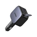 Ugreen 90W Usb-C Makaralı Dahili Kablolu Hızlı Araç Çakmaklık Şarj Cihazı, 2X Usb-C, 1X Usb-A Port, 55909B