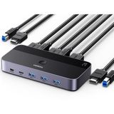 UGREEN HDMI 2.0 KVM Anahtarı 4K@60Hz USB 3.0 Anahtarı 4 USB Bağlantı Noktası (3*USB 3.0+ USB C) 2 USB Kablosu ve 2 HDMI Kablosu ile 2 PC için 1 Monitör ve Klavye, Fare, Yazıcı, U disk paylaşımı.