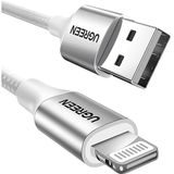Ugreen Lightning to Usb-A Örgülü MFi Sertifikalı iPhone Hızlı Şarj Kablosu 1 Metre Gümüş 60161