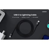 Ugreen Lightning to Usb-C 3A PD MFi Sertifikalı Hızlı Şarj Kablosu 1 m Siyah