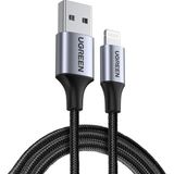 UGREEN Lightning - USB-A Örgülü MFi Sertifikalı İphone Hızlı Şarj Kablosu, 2 m, Siyah, 60158 - 2 Metre
