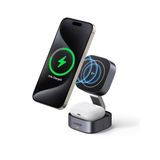 UGREEN MagFlow Qi2 sertifikalı 15W 2'si 1 arada katlanabilir şarj istasyonuşarj standı iPhone 16,16 Pro,16 Pro Max,15,14,13, AirPods için MagSafe şarj cihazı ile uyumlu, bekleme işlevini destekler