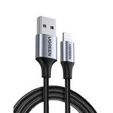 Ugreen, Mfi Lisanslı USB-A & Lightning Örgülü Data ve Şarj Kablosu, 2 Metre, Siyah, 60158