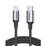 Ugreen, Mfi Lisanslı USB-C & Lightning Hızlı Şarj ve Data Kablosu, 1 Metre, Siyah, 60759