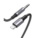 Ugreen Mfi Sertifikalı Lightning To 3.5Mm Örgülü Ses Kablosu, 1 Metre, Siyah, 70509