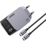 Ugreen Nexode Pro 65W Gan Hızlı Şarj Cihazı Type-C Qc Pd 2xusb-C 1xusb-A Uzay Grisi 25871 - Siyah