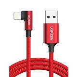Ugreen Örgülü 90° Lightning iPhone Oyuncu Şarj Kablosu, Kırmızı, 1 Metre