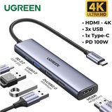 Ugreen Revedok 5'i 1 Arada Type-C Giriş, 3xUSB-A, 1xUSB-C PD 100W, 4K/30Hz HDMI, USB HUB, Dock Station, Docking Station, USB Çoklayıcı, Dönüştürücü, 15495 - Gri