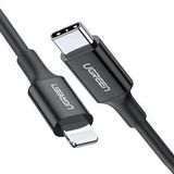 UGREEN Type-C to Lightning 3A PD MFi Sertifikalı Hızlı Şarj Kablosu, 1m - Siyah