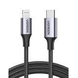 Ugreen Type-C to Lightning 3A PD MFi Sertifikalı Örgülü Hızlı Şarj Kablosu 1 Metre Siyah 60759