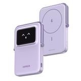 UGREEN Uno Kablosuz Güç Bankası 5000mAh Katlanabilir standlı ve TFT ekranlı manyetik güç bankası, 20W USB-C hızlı şarj, iPhone 12-15 serisi ile uyumlu 7,5W MagSafe (Mor)