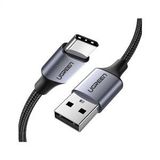 UGREEN USB-A to USB-C 3A/18W Örgü Hızlı Şarj ve Data Kablosu 2m - Siyah