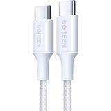 Ugreen Usb-C 100W 5A Qc Pd Örgülü Hızlı Şarj Kablosu, 1 Metre, Beyaz, 35220 Dayanıklı Tasarım
