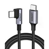 Ugreen Usb-C 60W 3A Qc Pd 90 Derece Örgülü Hızlı Şarj Kalosu, 2 Metre, Siyah, 50125