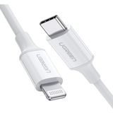 UGREEN USB-C - Lightning 3A PD MFi Sertifikalı Hızlı Şarj Kablosu, 1 m, Beyaz, 10493 - 1 Metre