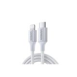 Ugreen USB-C - Lightning 3A PD MFi Sertifikalı Örgülü Hızlı Şarj Kablosu, 1 m, Gümüş, 70523