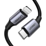 UGREEN USB-C - Lightning 3A PD MFi Sertifikalı Örgülü Hızlı Şarj Kablosu, 1 m, Siyah, 60759