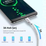 Ugreen Usb-C to Usb-A 3A QC Örgülü Hızlı Şarj Kablosu 2 Metre Gümüş Beyazı 60133
