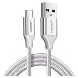 UGREEN USB-C - USB-A 3A QC Örgülü Hızlı Şarj Kablosu, 1 m, Gümüş Beyazı, 60131 - 1 Metre