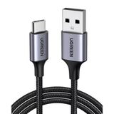 Ugreen USB-C - USB-A 3A QC Örgülü Hızlı Şarj Kablosu, 1 m, Siyah, 60126