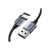 Ugreen USB-C - USB-A 3A QC Örgülü Hızlı Şarj Kablosu, 3 m, Siyah, 60408