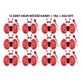 Uğur Böceği Kostüm Seti - Kanat Taç Asa 3 Parça 12 Adet (5047)