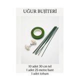 uğur bujiteri Çiçek Yapım Seti yeşil – 10 Adet Çiçek Teli (30 cm) + 30 M Çiçek Bandı + Tomurcuk Çiçek Hobi Seti (Şönil)