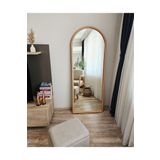 UĞURLU HOME 180x70 Oval Doğal Ahşap Boy Aynası – Natürel Renk El Yapımı Dekoratif Yatak Odası Duvar Aynası