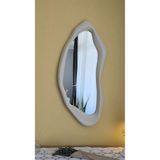 UĞURLU HOME 35x78 cm Ekru Renk Organik Asimetrik Duvar, Dresuar Aynası | Modern Dekoratif Çerçeveli Salon Antre Makyaj Aynası