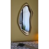 UĞURLU HOME 35x78 cm Gold Renk Organik Asimetrik Duvar, Dresuar Aynası | Modern Dekoratif Çerçeveli Salon Antre Makyaj Aynası