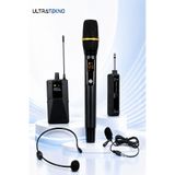 UHF Kablosuz Mikrofon Seti El Yaka ve Boyun Mikrofonlu 6.5 mm Alıcılı 3.5 mm Çeviricili Profesyonel Mikrofon Sistemi