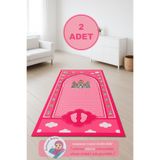 uhtico 2 Adet Pembe Dekoratif Dijital Baskılı Kaymaz Eğitici Küçük Çocuk Seccade Namazlık Hediyelik 45x90cm