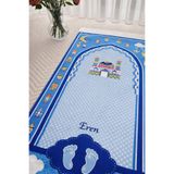 uhtico Erkek Çocuk İsimli Mavi Seccade Eğitici Küçük Çocuk Seccade Namazlık Hediyelik İsim Nakışlı 45x90cm