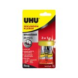 Uhu© Uhu Saniyeler Yapıştırıcısı Yıldırım Hızında Minis, Saklama Kutusu 3 x 1 g, Bilgi Kartı
