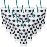 Uiifan 12 Adet 24 oz Futbol Plastik Bardak Kapaklı ve Pipetli Yeniden Kullanılabilir Golf Bardak Bardak Seyahat Kahve Bardak Futbol Hediyeleri Antrenör Erkek Arkadaş Golf Fan Erkekler Kadınlar için