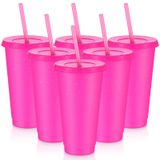 Uiifan 6 Adet Kapaklı ve Pipetli Yeniden Kullanılabilir Bardaklar Parlak Buzlu Kahve Bardağı Plastik Seyahat Kupası Smoothie Meyve Suları Partiler için Bardak Doğum Günleri, Buzlu Kahve Fincanı Seyahat