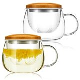 Uiifan Demlik ve Kapaklı 2'li Cam Çay Bardağı Seti 12 Oz Şeffaf Cam Kupalar Kalınlaştırılmış Cam Çay Demlik Bardağı Çıkarılabilir Süzgeçli Çiçek Açan Çay Gevşek Yaprak Çay Poşeti Aile Günlük