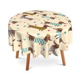 UIUPRO Dachshund Köpekler Yuvarlak Masa Örtüsü 152,4 cm, Aşk Kalpleri Daire Masa Örtüsü Polyester Su Geçirmez Leke Kırışmaz Ev Mutfak Yemek Partisi Pinik Veranda Dış Mekan Dekoru için Masa Örtüsü