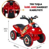 UJ Toys 6V Akülü ATV – 35 kg Kapasiteli, Müzik ve Işık Özellikli, Kırmızı Plastik Gövdeli Çocuk Elektrikli Araba - Ateş Kırmızısı