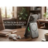 Uk iPhone 14 Plus Uyumlu Magsafe 5000MAH Ultra Ince Powerbank Kablosuz Hızlı Şarj-Titanyum Gri